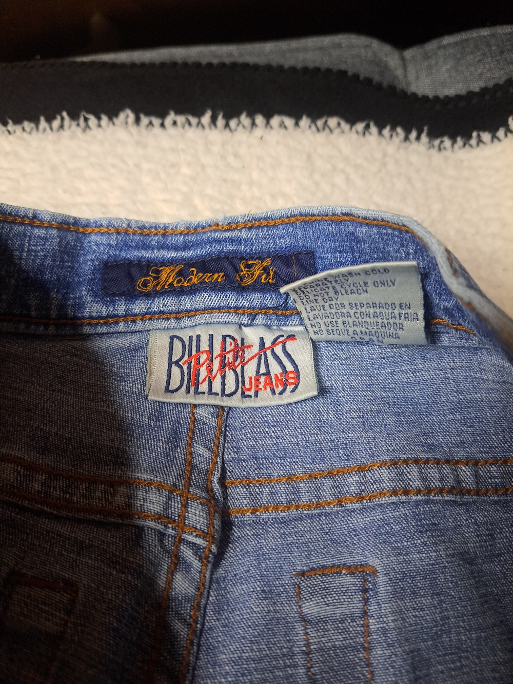 bill blass Light Blue Women’s Straight Leg Jeans with Orange Topstitching